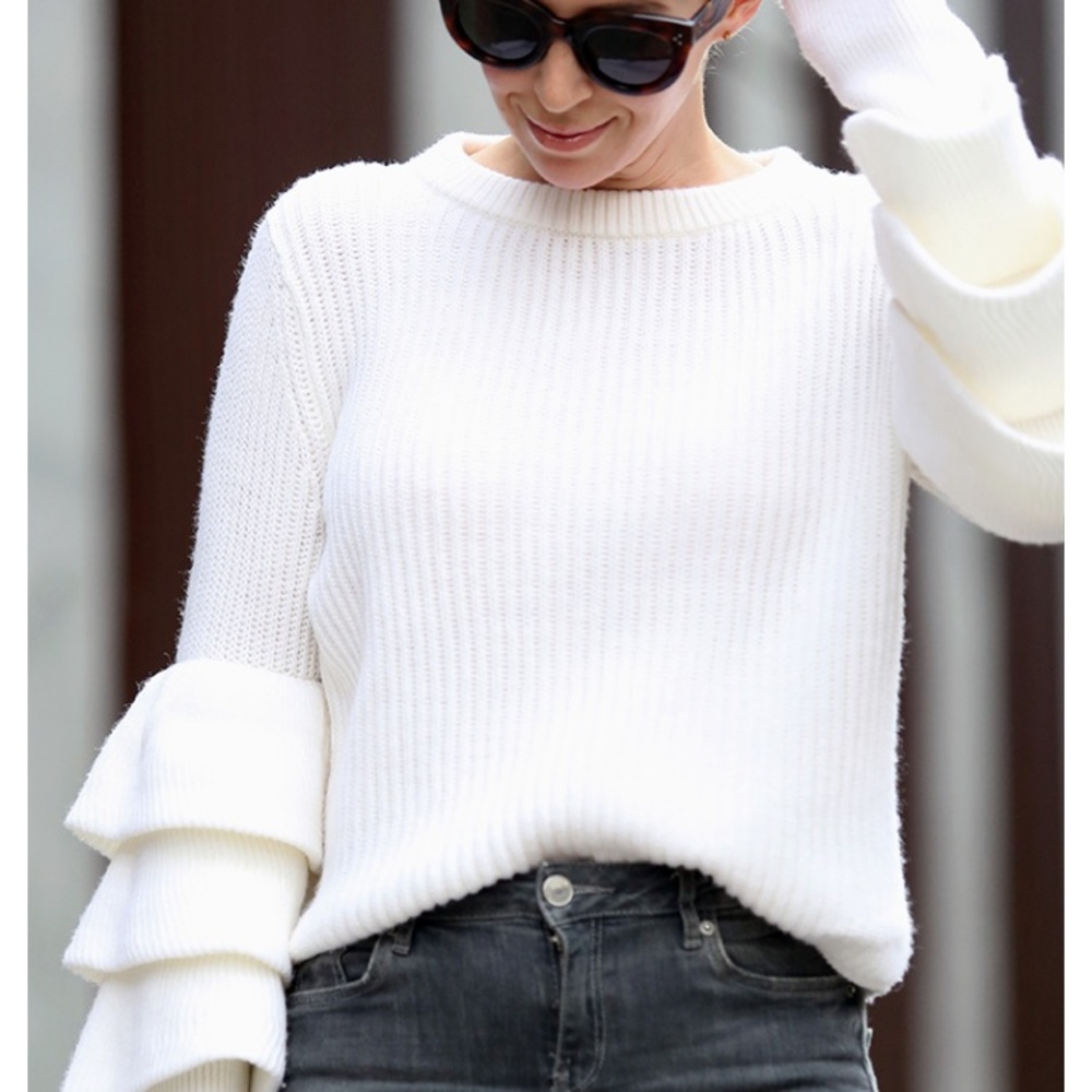 Club Monaco Cream Ruffle Sleeve Sweater